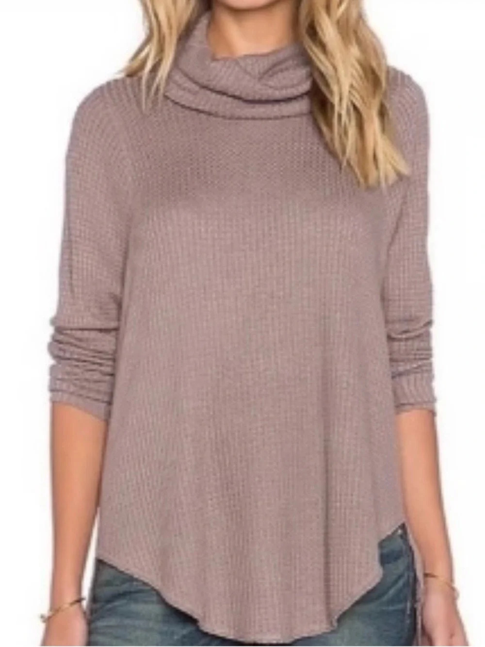 Free People We The Free Dusty Taupe Cowl Neck Sweater